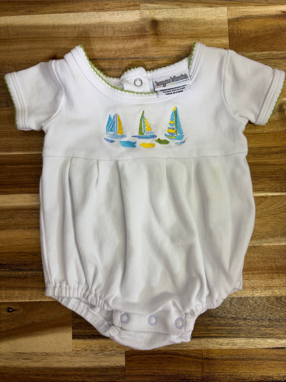 White Baby Short Sleeve Bodysuit with Sailboat Embroidery - Little Me